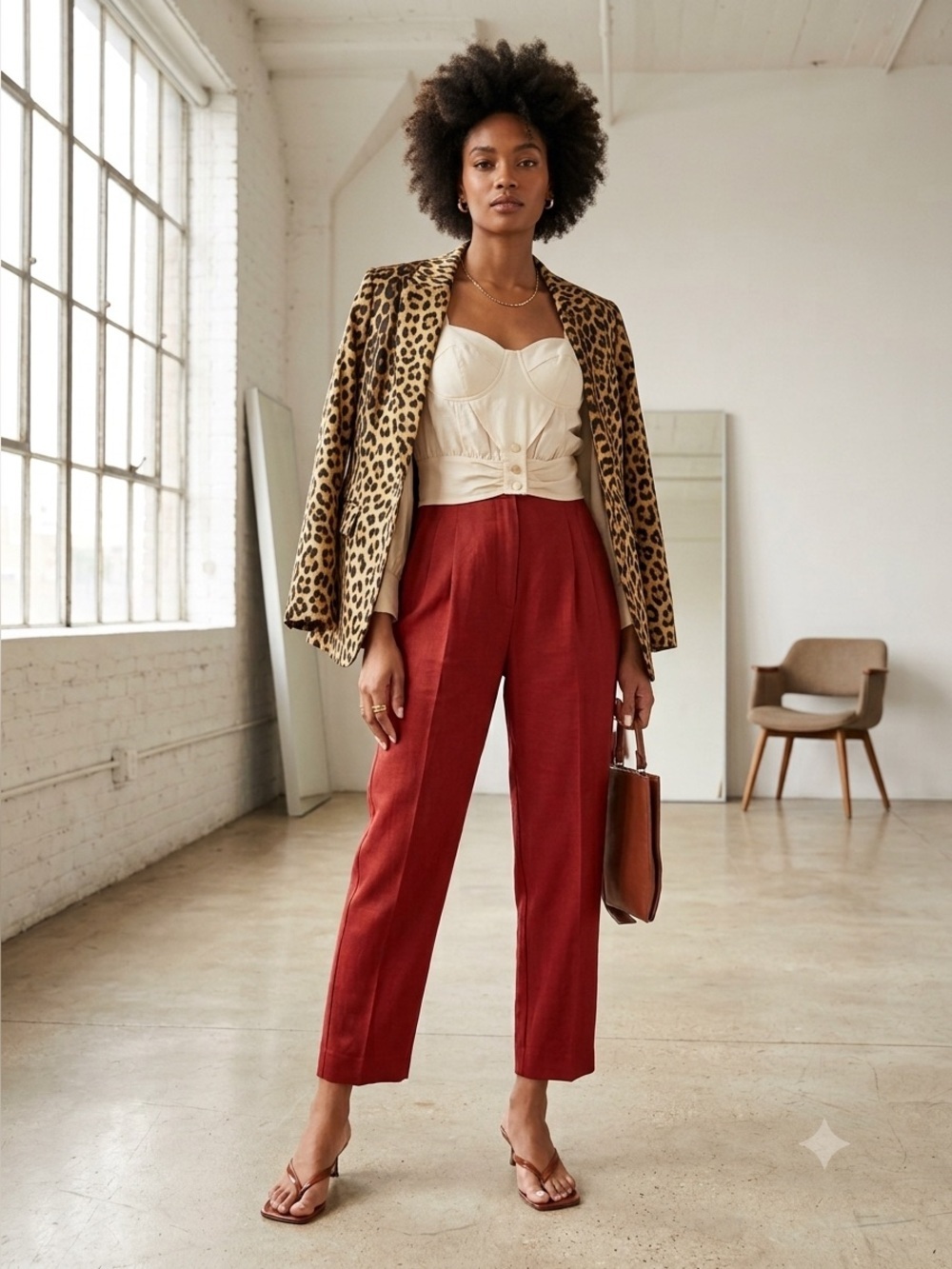 Sandro terracotta red Betty high waist linen blend ankle pants - size 2 (34)